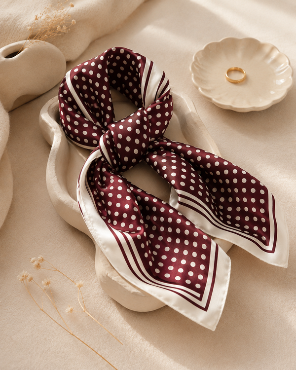 FOULARD "BORDEAUX POIS BEIGE"