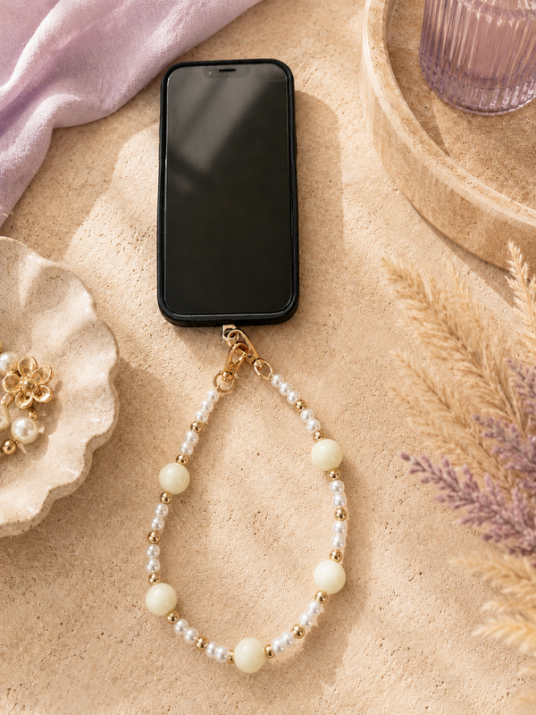 CORDON TELEPHONE OU BIJOU SAC "PERLE BLANCHE"