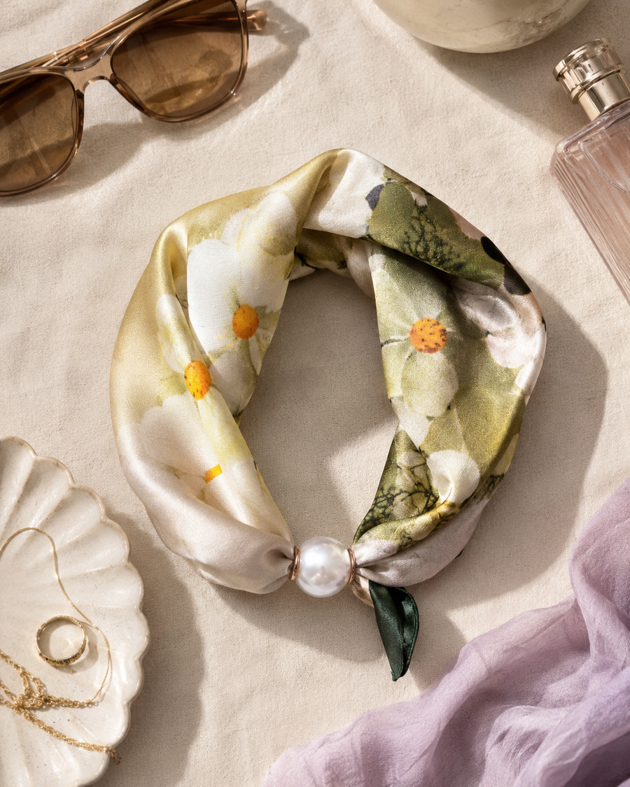 FOULARD BOULE "VERT A FLEUR"