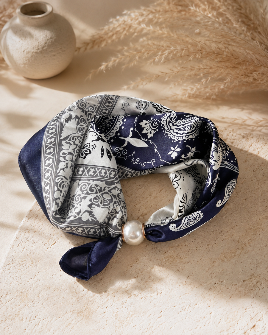 FOULARD BOULE "BLEU A MOTIFS"