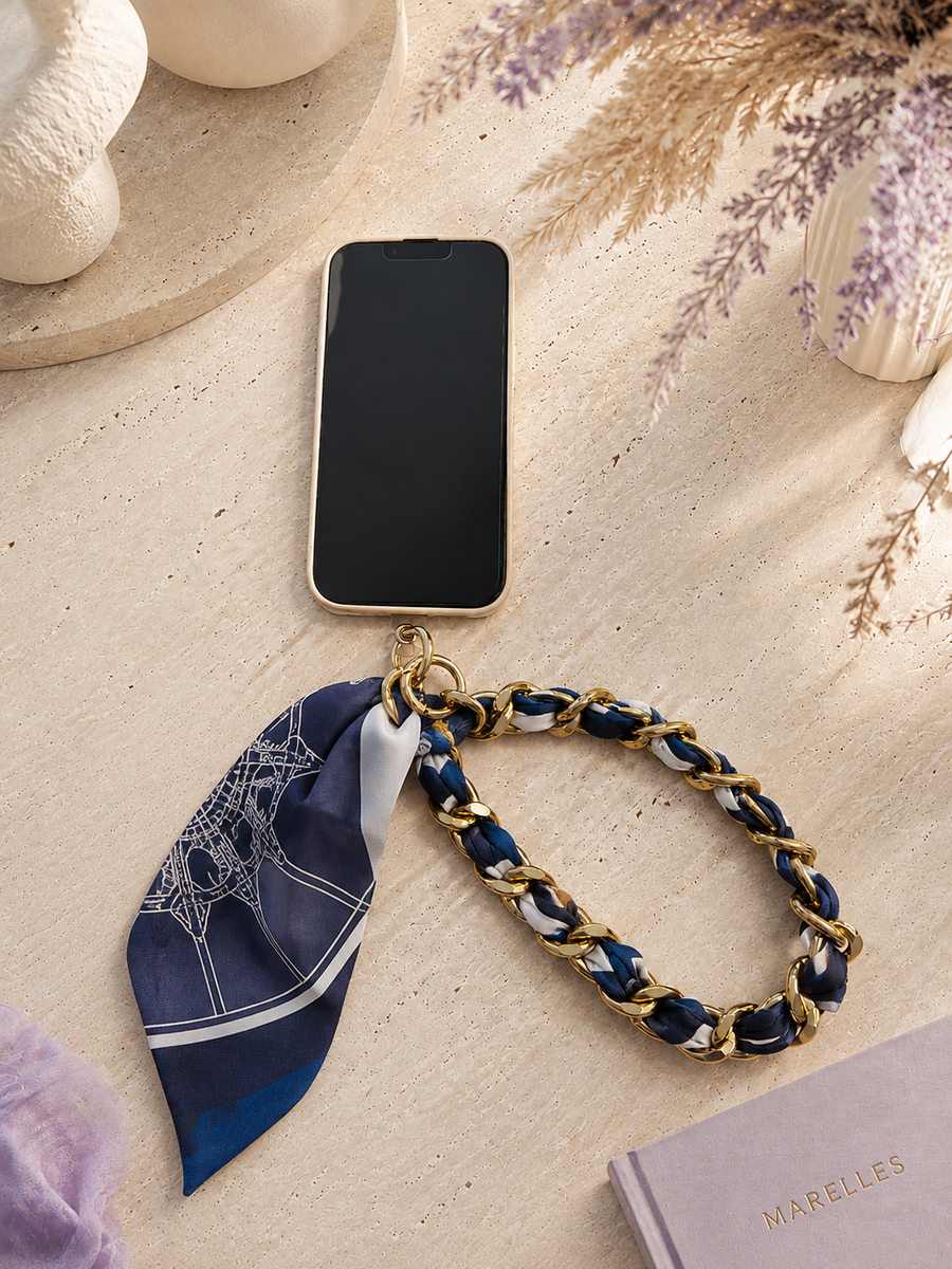 CORDON TELEPHONE OU BIJOU SAC "FOULARD BLEU"