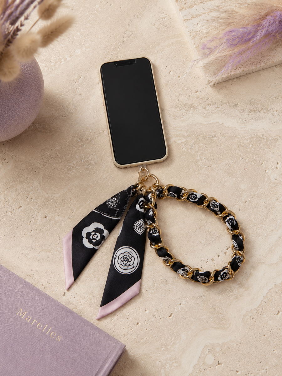 CORDON TELEPHONE OU BIJOU SAC "FOULARD NOIR"