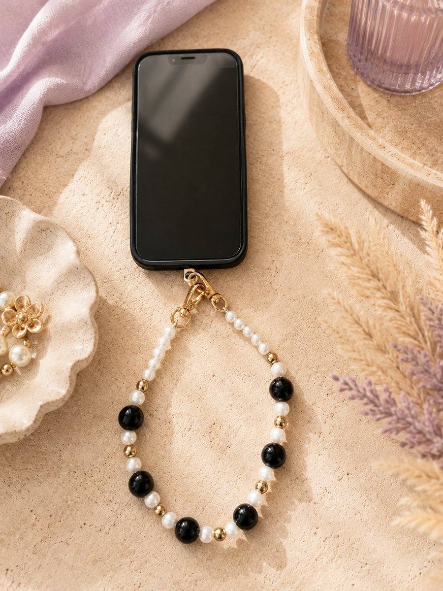 CORDON TELEPHONE OU BIJOU SAC "PERLE NOIRE"